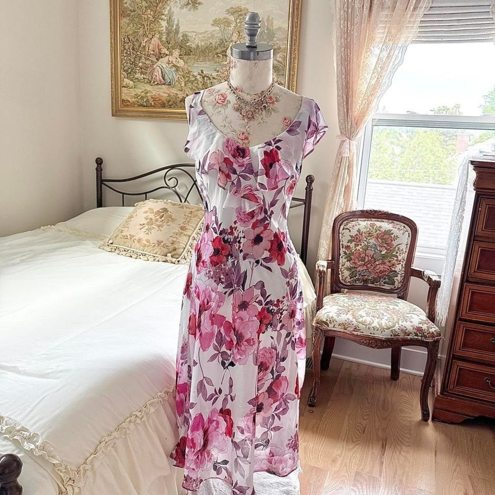 Floral fairy dress  90s Signature Robbie Bee pink floral‎ maxi dress size 6